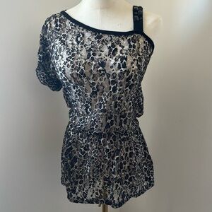 Petrol Vintage Cream, Brown & Black Cheetah Print Shear Top